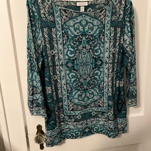 Teal Paisley Long Sleeve Top
